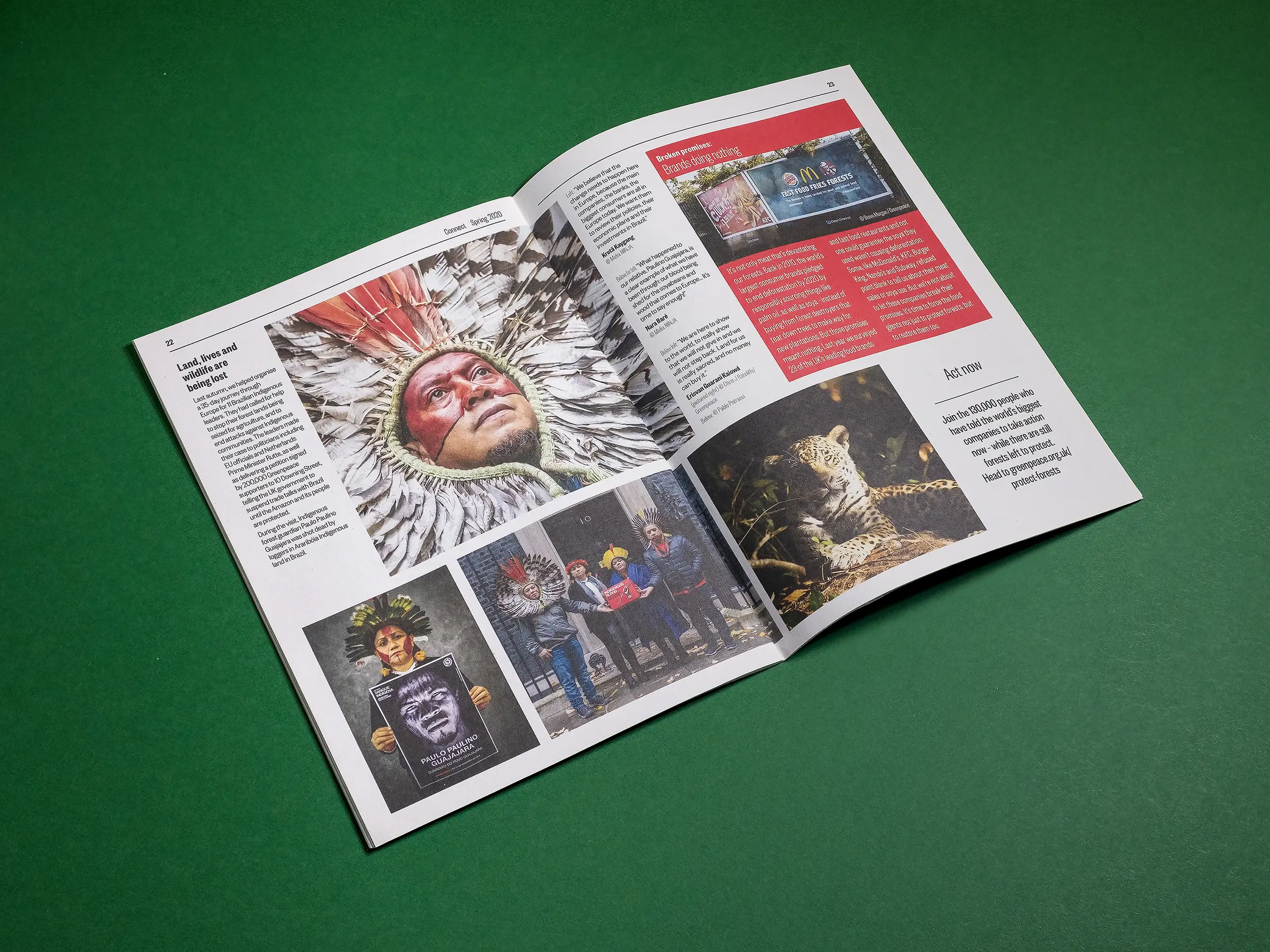 An image of a spread of Connect magazine against a green background.